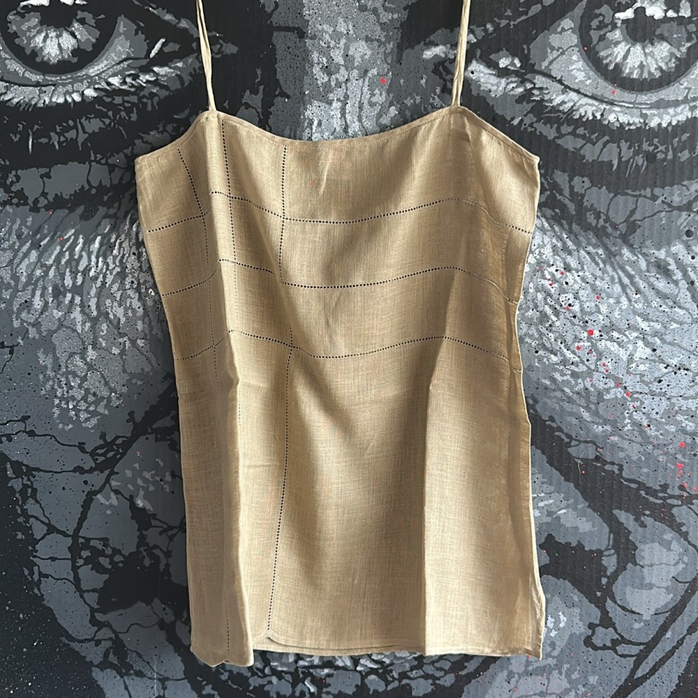 new 80s BASILE FINEST HANDKERCHIEF LINEN EMBROIDERED CAMISOLE IT 42 / US 8